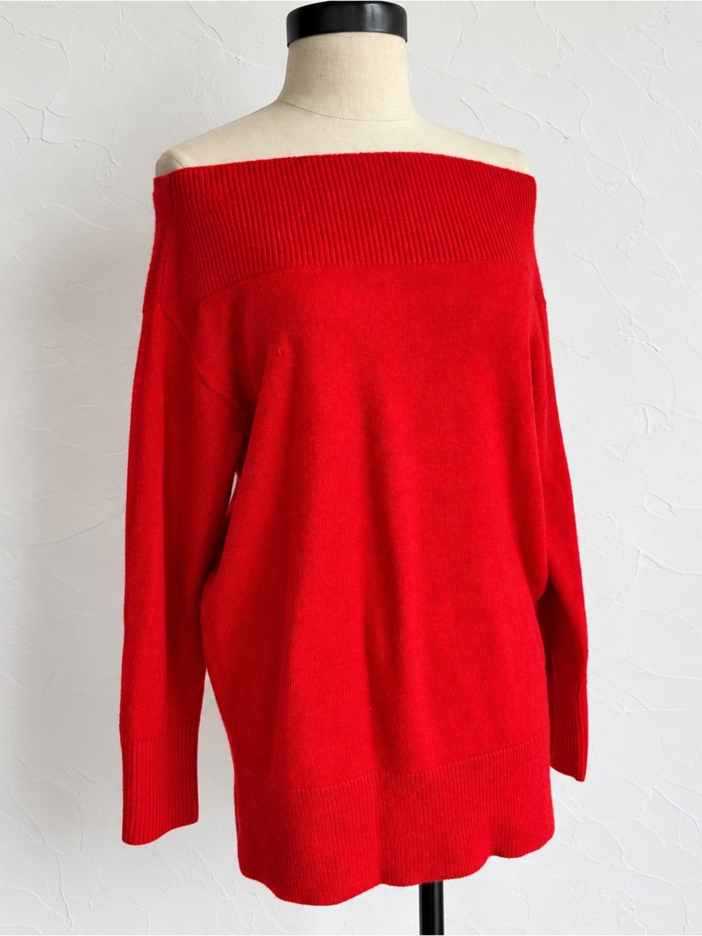 Off-Shoulder Red Women’s Sweater - Classic Knit Anthropologie